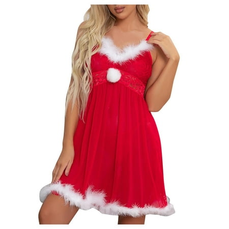 

Intimates Women Christmas Festival Red Hollow Lingerie Thong Set Nightdress Underwear Polyester no underwire sports bra Red