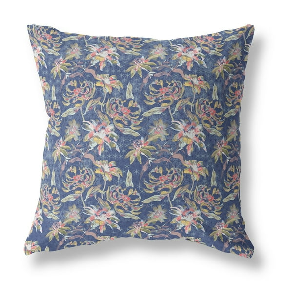 16â€ Blue Yellow Roses Indoor Outdoor Throw Pillow