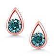 thumbnail image 2 of Gem Stone King 18K Rose Gold Plated Silver Blue Moissanite Teardrop Stud Earrings for Women Men (1.00 Cttw, Gemstone Birthstone, Round 5MM), 2 of 4