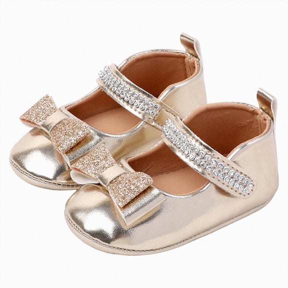 KPOPLK Baby Girls' Flats Bowknot Non-Slip Toddler Girls Dress Shoes Princess Wedding Shoes Ballet Flats for Girls Size 3,Gold