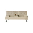 thumbnail image 1 of Modern Faux Leather Convertible Sleeper Sofa Bed, Folding Loveseat Futon Couch with Cup Holders for Living Room Bedroom, 1 of 15