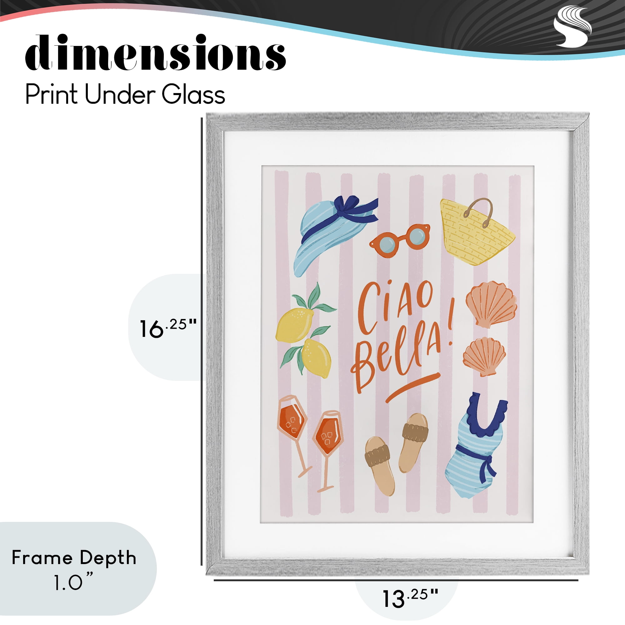 Stupell Industries Summer Ciao Bella Gray Framed Print Under Glass, design by Sandra Picco