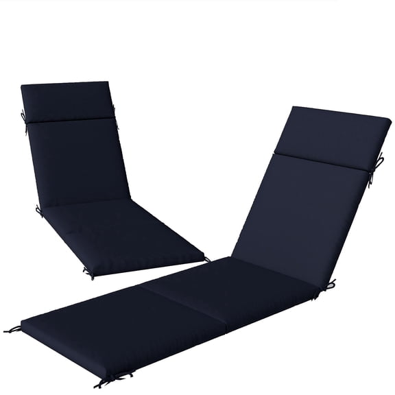 Outdoor Chaise Lounge Cushions Set of 2 High Density Foam with 6 Ties for Patio Poolside Navy Blue