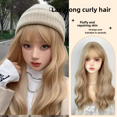 thumbnail image 2 of Peluca larga y rizada color canela miel para mujer, peluca de pelo de simulación de fibra de vidrio con parte superior completa y auriculares, accesorios para el cabello con extensión transfronteriza, 2 of 4