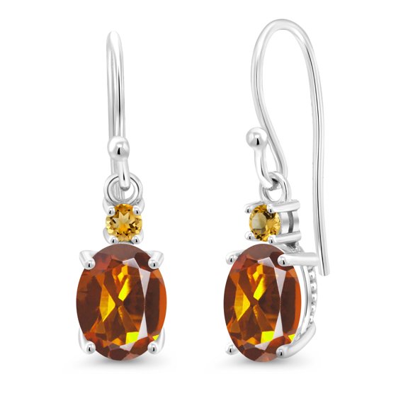 Gem Stone King 10K White Gold Orange Red Madeira Citrine and Yellow Citrine Dangle Earrings for Women (2.34 Cttw, Gemstone Birthstone, Oval 8x6mm)