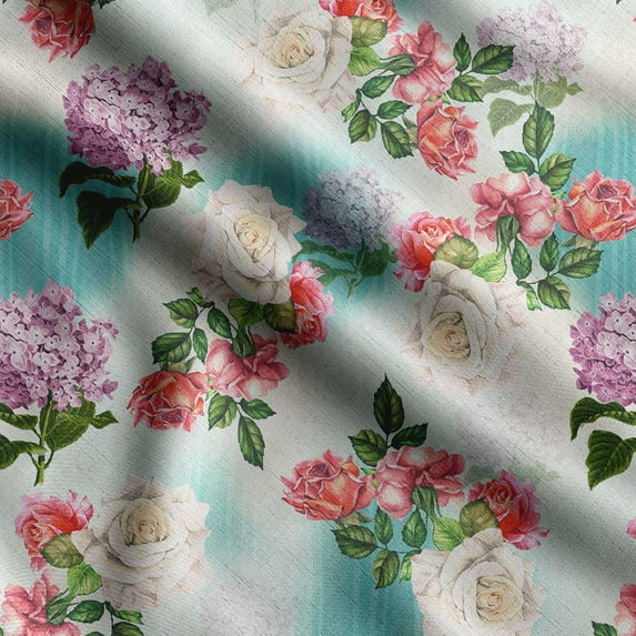 Soimoi Floral Print, Silk Fabric, Decor Sewing Fabric by The Yard 42 Inch Wide,Decorative Fabric for Shirts Suits Ties, Sky Blue