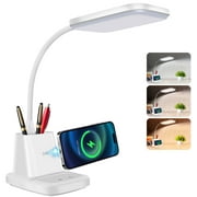 Hansang LED Desk Lamp, Modern Gooseneck Desk Lamp for an Office in Home with Wireless Charger,White
