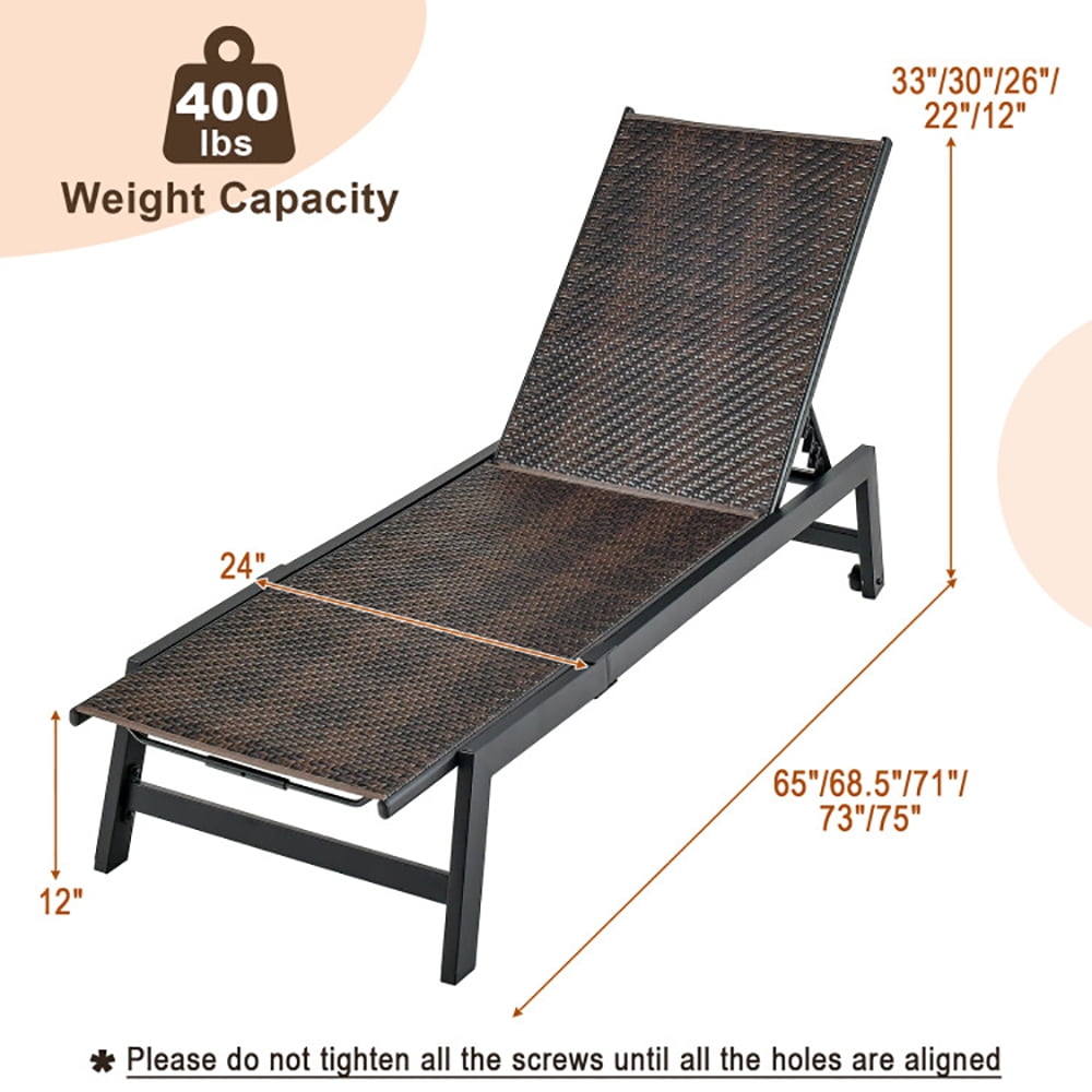 Aimee Lii Patio PE Rattan Chaise Lounge with 5-Level Backrest and Wheels, Patio Loungers, Brown Aimee Lii Patio PE Rattan Chaise Lounge with 5-Level Backrest and Wheels, Patio Loungers, Brown