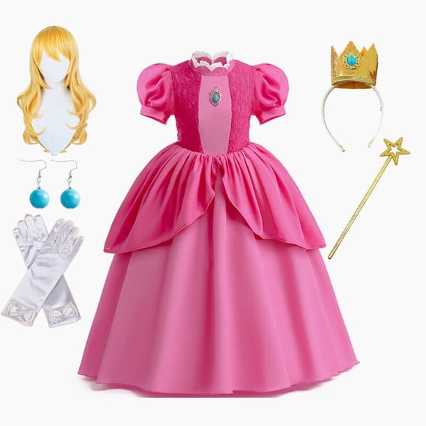 Vestido de Cosplay de princesa Peach para niña, traje de juego de rol para fiesta de cumpleaños, traje de actuación escénica para niños, vestidos de fantasía de Carnaval Fivean unisex