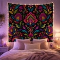 thumbnail image 2 of Folk Floral Garden in a Mirrored Botanical Display, Playful Boho for Flower Lovers, Botanical Wall Art, Housewarming Gift, Tapestry Wall Hanging for Bedroom and Living Room, 2 of 7