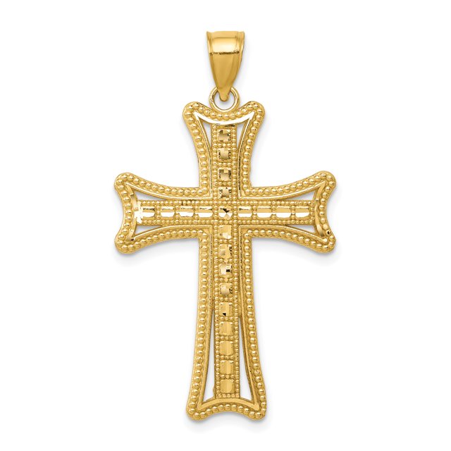 14k Yellow Gold Cross Necklace Charm Pendant Religious Fancy