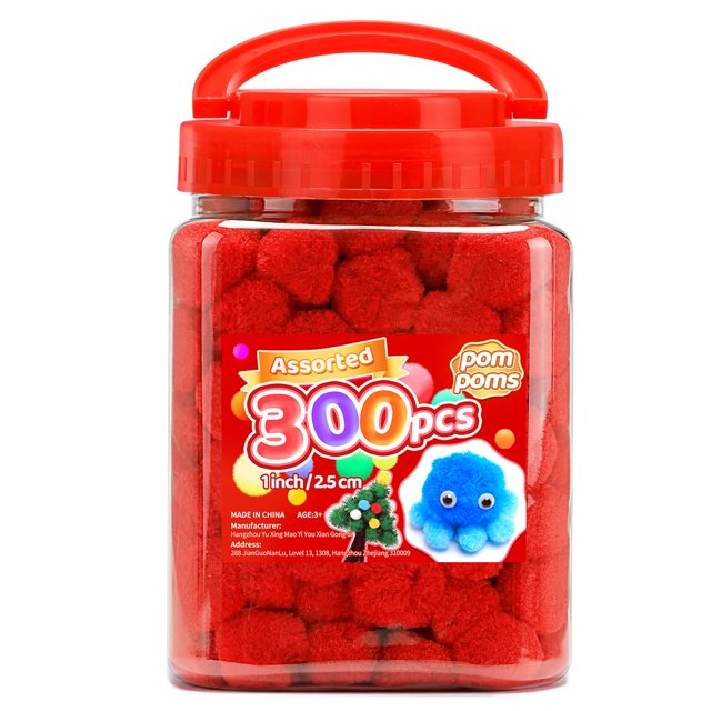 Iooleem Pompones Rojos 300 Piezas Pompones De 1 Pulgada Para Artes Y Manualidades Bolas De Pompones Pompones Artesanales.