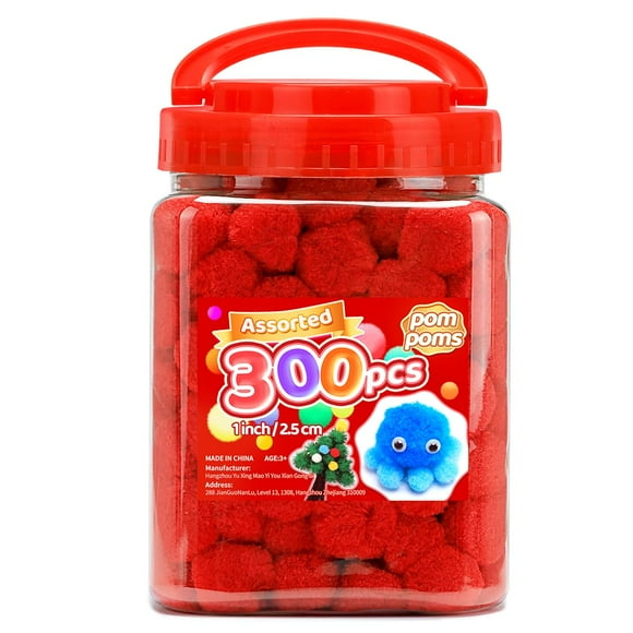 Iooleem Red Pom Poms 300pcs 1inch Pom Poms for Arts and Crafts Pom Pom Balls Craft Pom Poms.