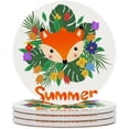 thumbnail image 2 of SKYSONIC Round Drink Coasters 6 Pcs Fox on Green Palms Leaves and Flowers Absorbent Ceramic Coaster with Cork Base for Coffee Cups for Home Decor, 2 of 6
