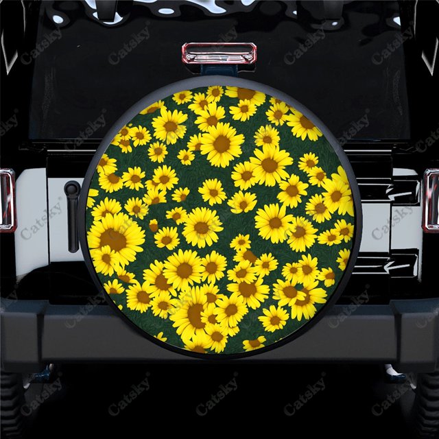 Painting Sunflowers In Field Pattern Polyester Universal Spare Wheel Tire Cover Wheel Covers for Trailer RV SUV Truck Camper