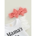 thumbnail image 5 of Infant Girls Letters Print Fly Sleeves Romper, Solid Color Ribbed Shorts and Headband, 5 of 8