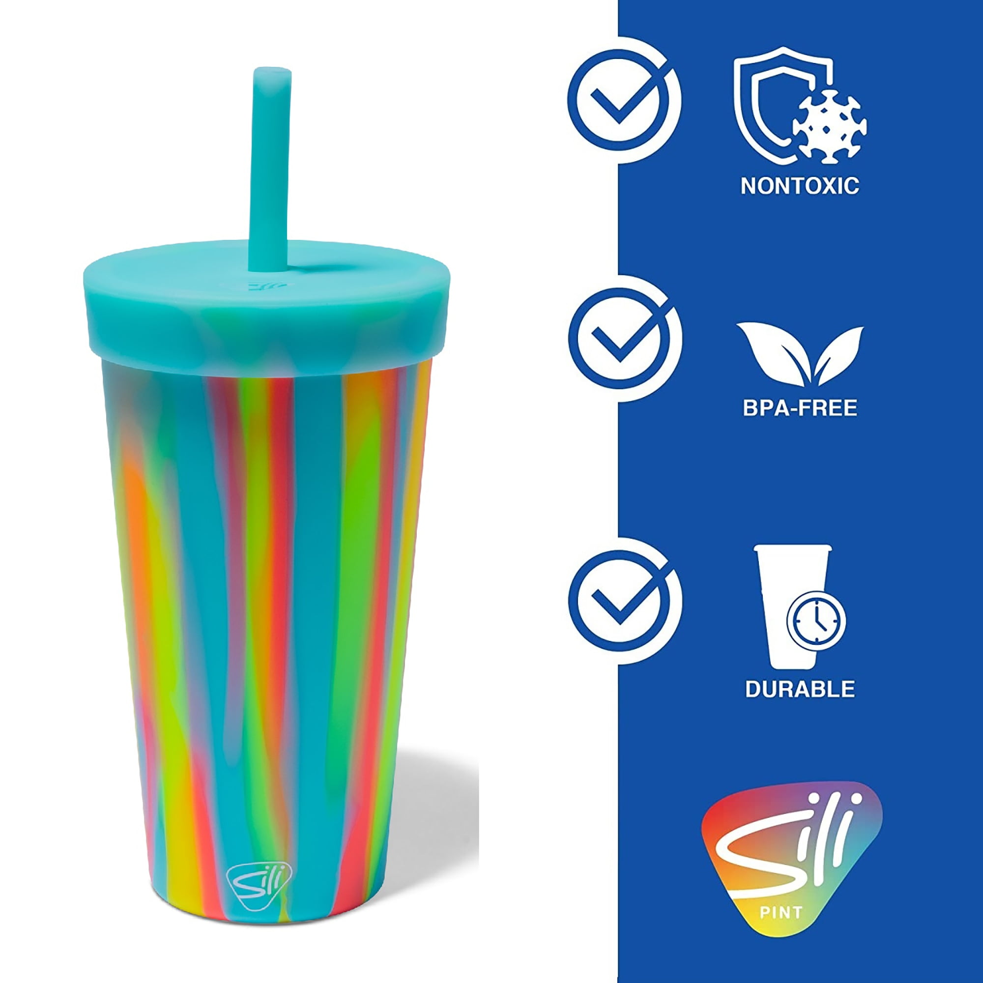 Silipint: Silicone 22oz Straw Tumblers: 2 Pack Sugar Rush - Reusable Unbreakable Cup, Flexible, Hot/Cold, Airtight Lid
