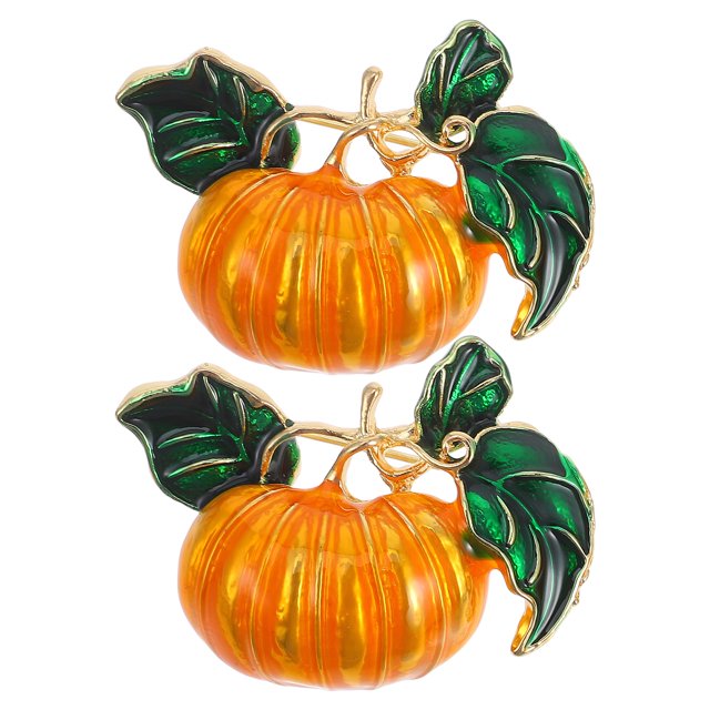 2 broches de calabaza de aleación de Halloween con solapa de aceite de goteo, broche de diamantes de imitación brillante, regalo de Halloween, decoración de disfraces, insignias de estilo aleatorio