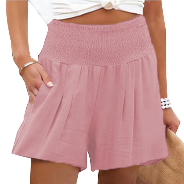 Pantalones Cortos Fruncidos,Pantalones Cortos De Verano para Mujer Pantalones Cortos Casuales Elegantes Pantalones Cortos De Cintura Elástica para Mujer Altamente Versátiles