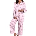 thumbnail image 2 of Valentines Pajamas Long Sleeve Button Down Womens Cotton Heart Print Matching Pajama Set Long Pants, 2 of 5