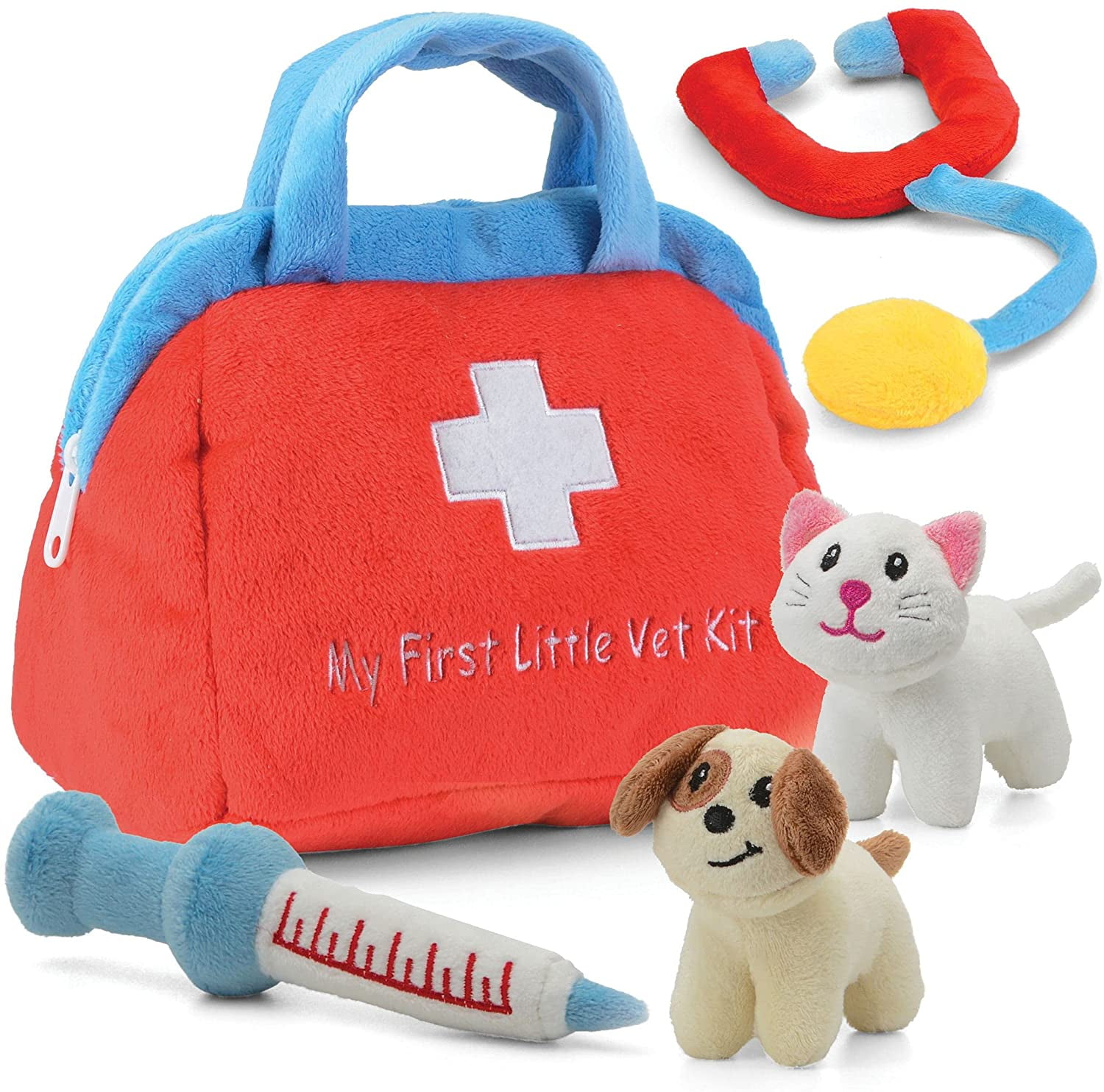 Prextex My First Vet Kit Plush Playset with Plush Dog Cat and Vet Bag