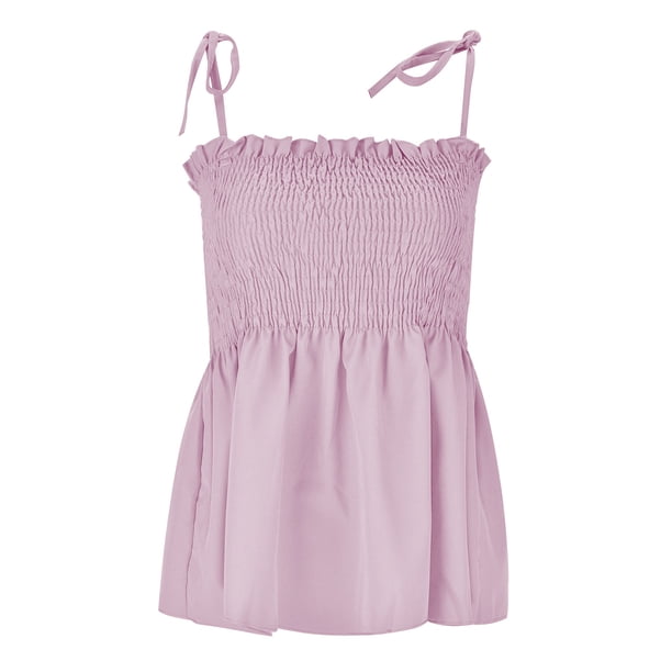 Playeras,Blusas y Tops,Ropa para Mujer Tank Top Mujeres Camisa sin mangas con dobladillo plisado y hombros descubiertos para mujer Camisola Elegante chaleco sin espalda (Purple, L)