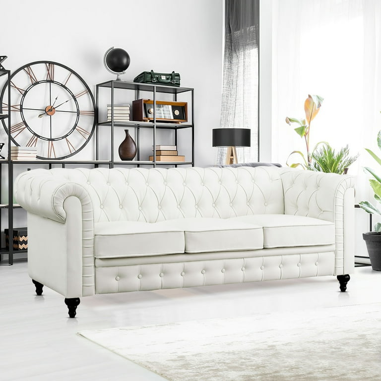 Chesterfield Living Room Tufted Furniture White Couch: Sofa Only