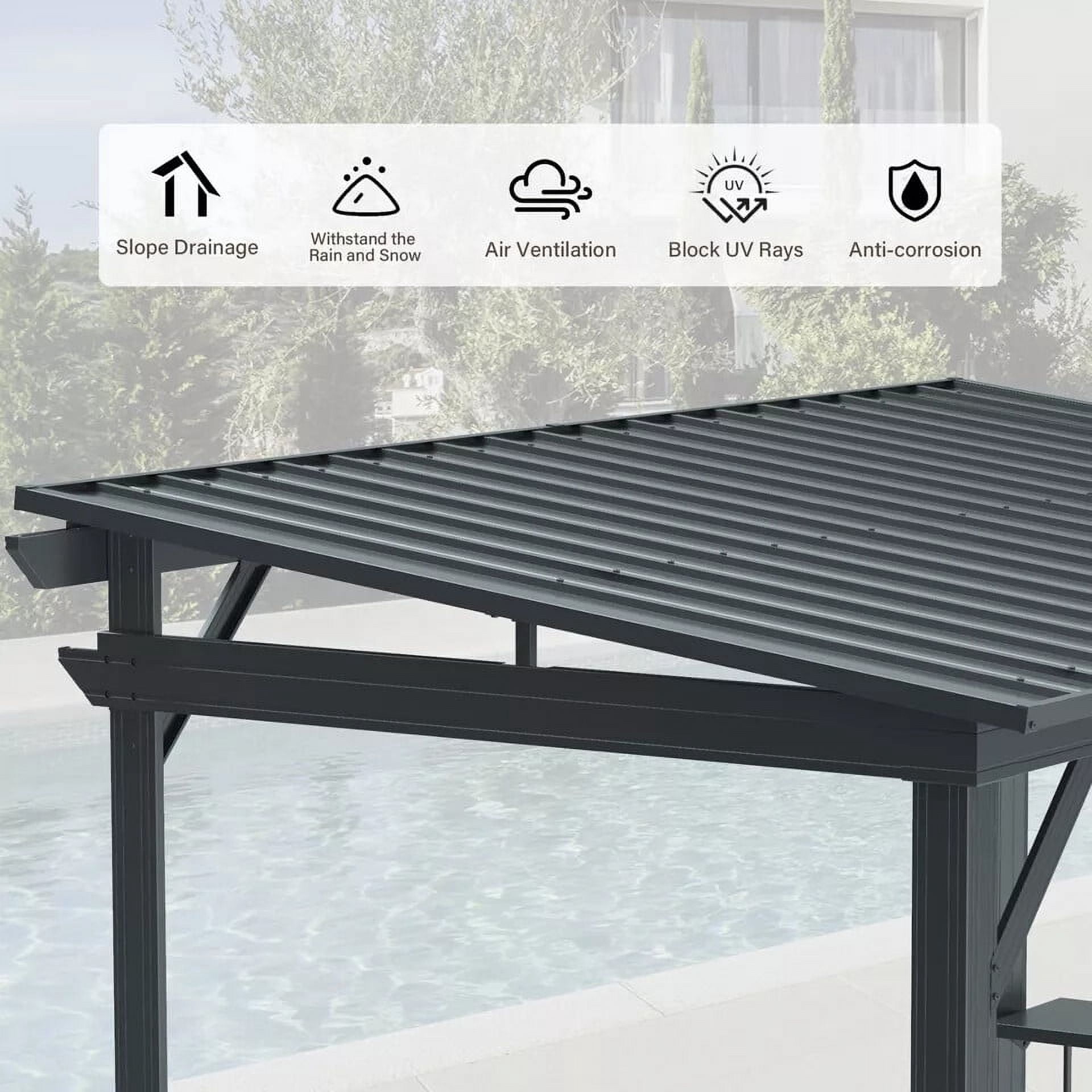 TOTAL 6.5x12FT Hardtop Grill Gazebo, Outdoor BBQ Shelter with 2 Side Shelves, Sloping Steel Roof, Permanent Sun Shade & Ceiling Hooks for Patio, Deck, Yard, Garden (Gray)