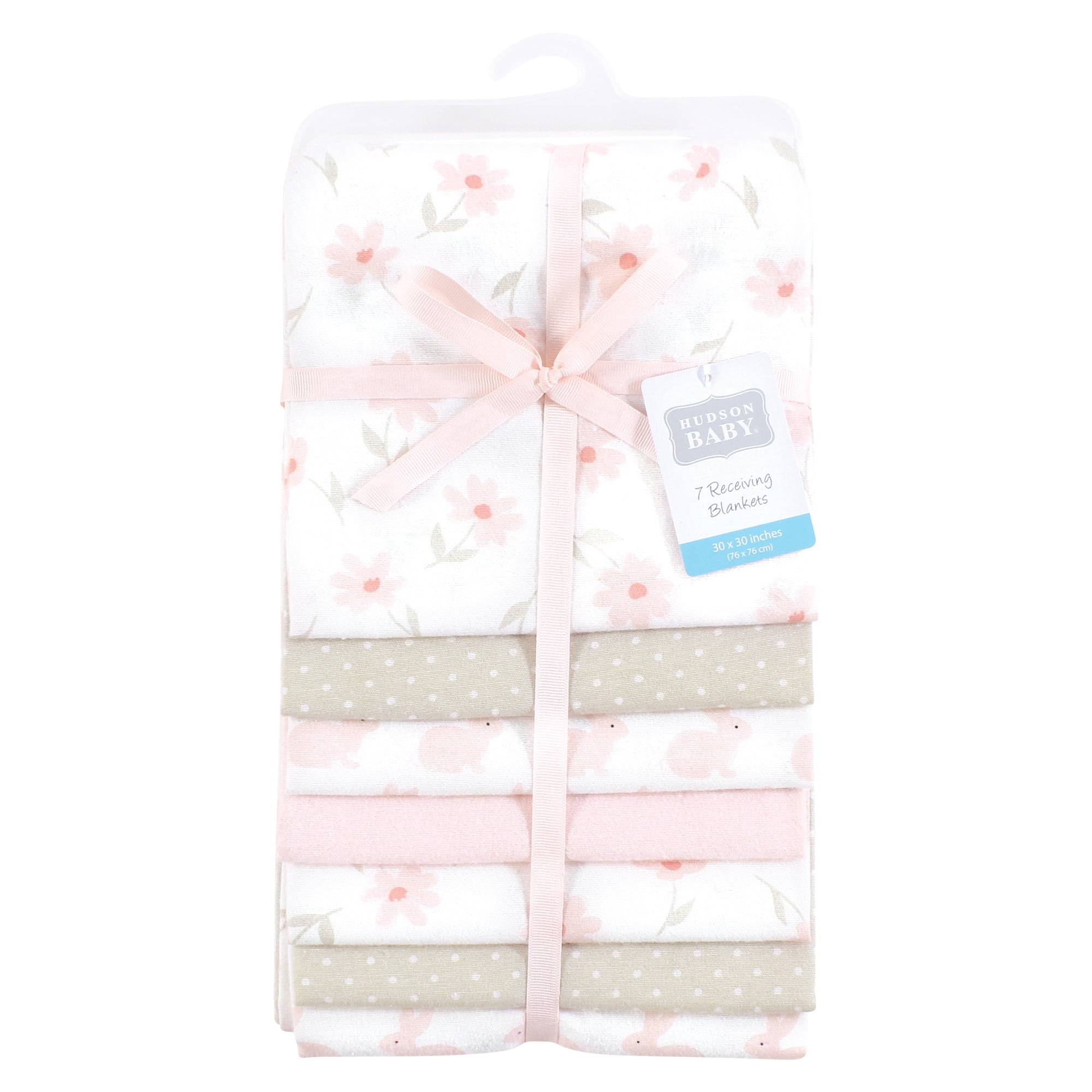 Hudson Baby Unisex Baby Cotton Poly Flannel Receiving Blankets Bundle, Pink Honey Bunny, One Size