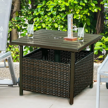 Brown Rattan Wicker Steel Side Table Deck Garden Patio Pool Furniture Walmart Canada