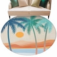 thumbnail image 2 of 5ft Washable Round Rug, Summer Beach Non-Slip Circle Area Rug for Living Room Bedroom, Mount Coconut Tree Sun Abstraction Indoor Floor Mat for Home Decor, 2 of 9