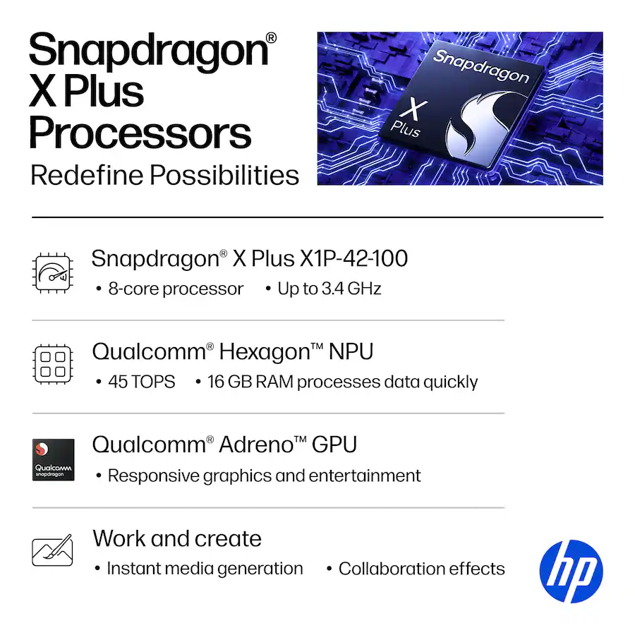 HP OmniBook 5 14-inch AI Laptop, 2K OLED Touchscreen, Snapdragon X Plus X1P-42-100, 16GB RAM, 512GB SSD, 34Hr Battery, Copilot+ PC, w/Stylus Pen