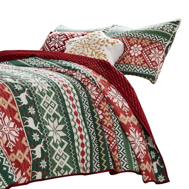 Juego de ropa de cama Benzara Queen Quilt, 173 x 224 cm, estampado invernal