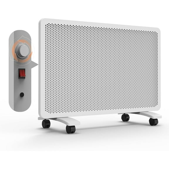 ZJQYDS Mica Panel Space Heater, 1500W Quiet Electric Room Heater for Indoor Use, Fast 10-Second Heating, Adjustable Thermostat, Freestanding or Wall Mount, Overheat & Tip Protection, White