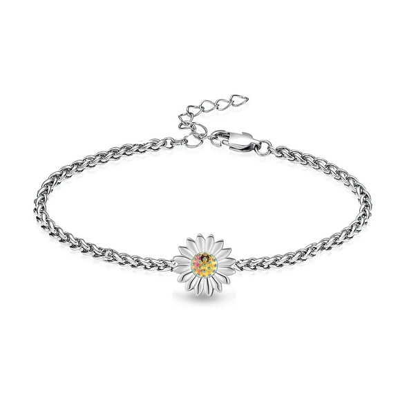 Sunflower Link Chain Urn Bracelet for Ashes for Women Cremation Keepsake Bangle Locket Bracelet for Human / Pet
