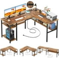 thumbnail image 4 of iSunirm Home Office L Shaped Desk with Magic Power Outlets and USB Charging Ports, 50.4"D x 42.5"W x 29"H, Storage Shelves, Reversible L Shaped Desk, Both Suitable for Students&Adults, Rusty Brown, 4 of 8