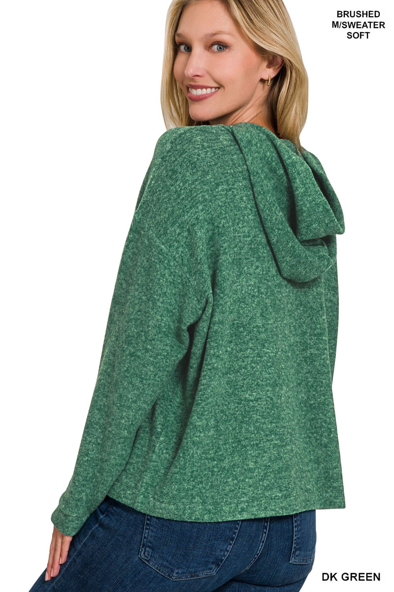 Zenana Women's Plus Size Casual Hooded Brushed Melange Hacci Relaxed Fit Light Sweater