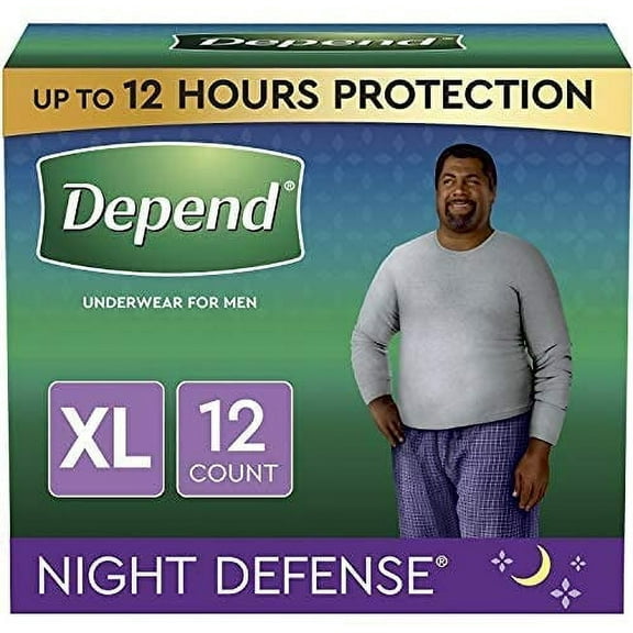 Depend Night Defense Incontinence Underwear for Men, Overnight, Disposable, Extra-Large, 12 Count (Pack of 2) (Packaging May Vary)