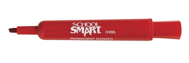 School Smart Non-Toxic Permanent Marker, Broad Chisel Tip, Red, Pack of 12