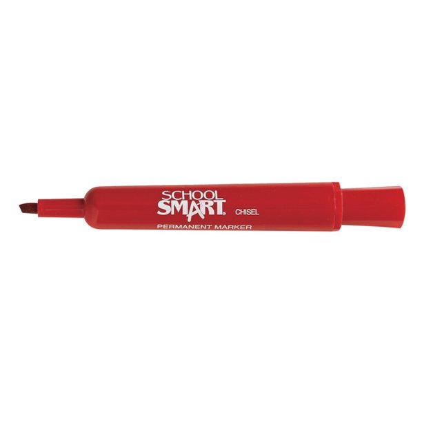 School Smart NonToxic Permanent Marker, Broad Chisel Tip, Red, Pack of