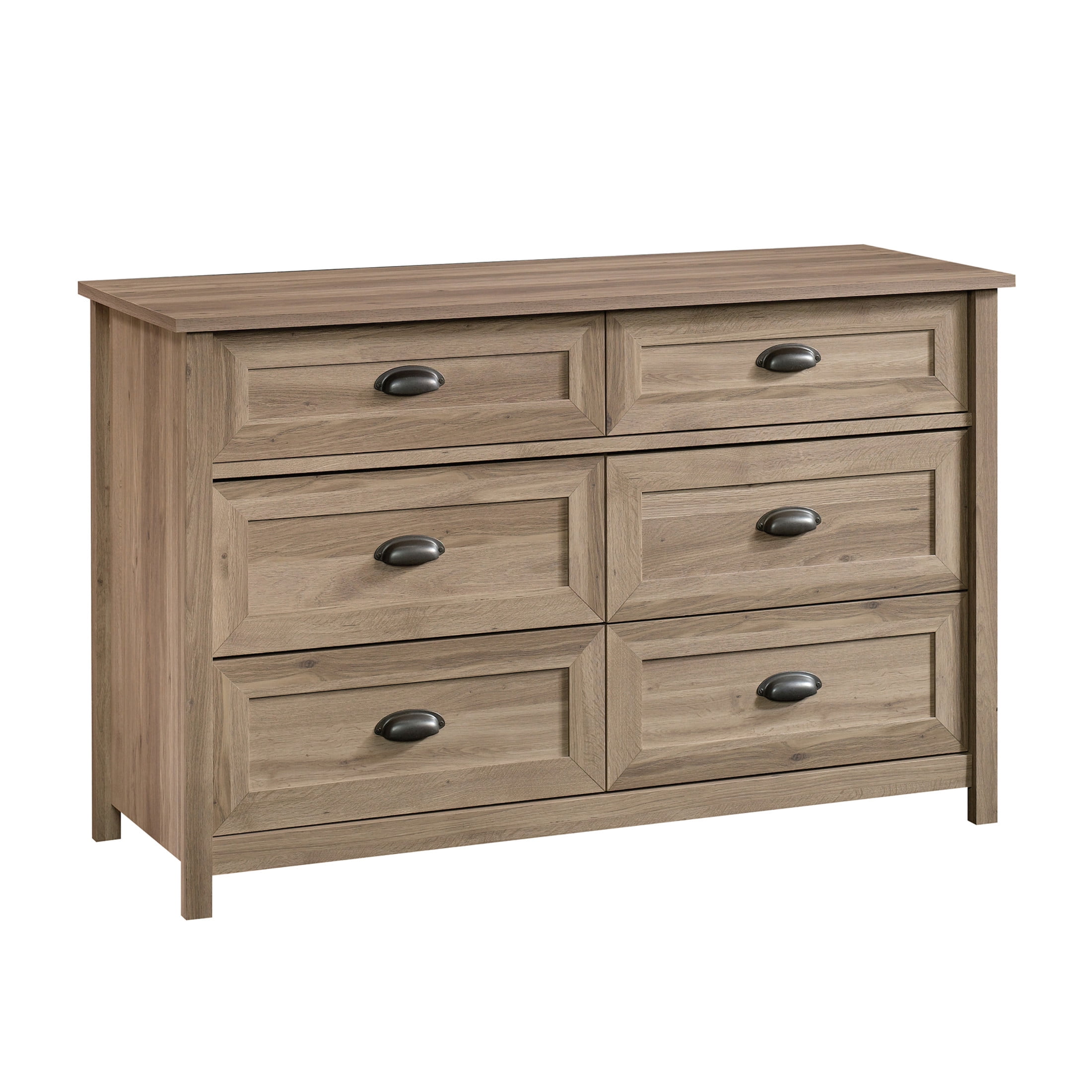 Sauder County Line 6 Drawer Dresser, Salt Oak Finish