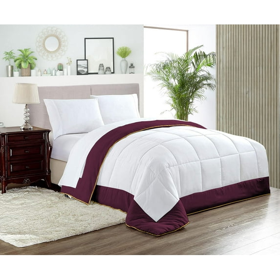Twin/Twin XL Comforter Dual Tone Wine Luxurious Collection Microfiber Fill Duvet Insert Box Stiched Quilted Fluffy Soft All Season Comforter with Pillowcases & Premium Piping