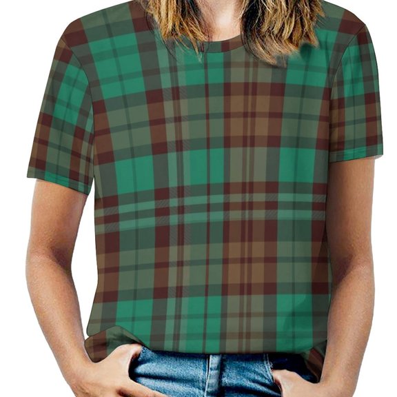 Flower Grid Pattern T-Shirt O Neck Retro Print Big Size T-Shirts Short Sleeve Tees Womens Pretty Design