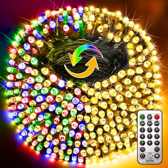 KNONEW Cadena de luces LED de 403 pies, 1000 luces navideñas para exteriores, 8 modos y temporizador, luz de hadas enchufable, cadena de luces LED impermeables para Navidad, jardín, árbol, boda, fiest