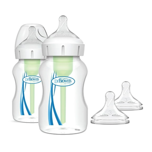 Dr. Brown's Natural Flow Anti-Colic Options+ Wide-Neck Baby Bottle, 2x11oz Bottles