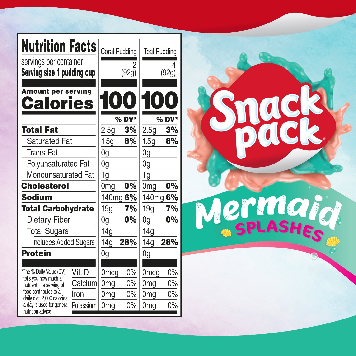 Snack Pack Mermaid Splashes Pudding Cups, 3.25 oz, 6 Pack