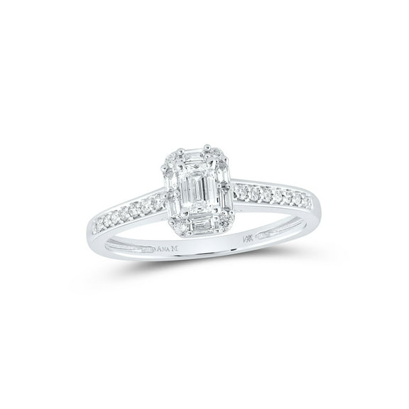 14kt White Gold Emerald Diamond Halo Bridal Wedding Engagement Ring 1/2 Cttw