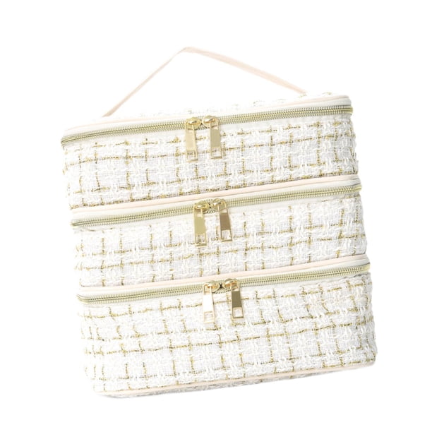 Neceser de viaje de 3 capas para mujeres, adolescentes y niñas. Blanco