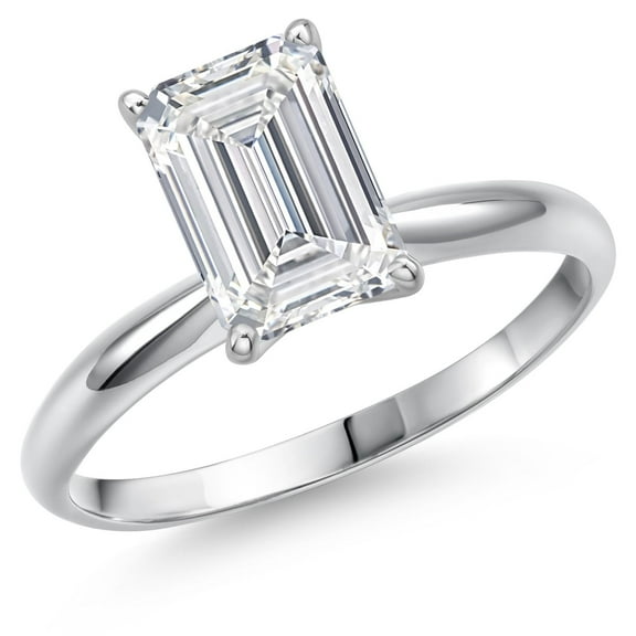 Gem Stone King 14K White Gold IGI Certified Lab Grown Diamond Solitaire Engagement Ring for Women | 2 Ct Emerald Cut | F-G Color | VS Clarity | Size 7