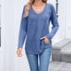 thumbnail image 5 of Ailaofu Women Tops Long Sleeve Shirts V Neck Loose Fit Soft Casual Solid Color T-Shirts Fall Clothing, 5 of 6